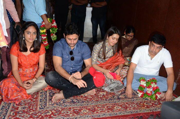 Srinivasa Kalyanam Movie Team at Vijayawada Durga Temple