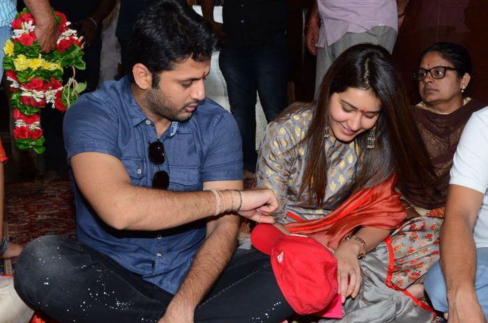 Srinivasa Kalyanam Movie Team at Vijayawada Durga Temple