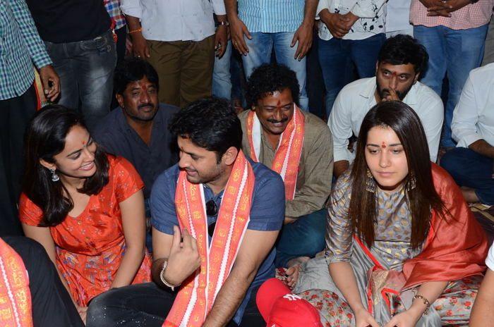 Srinivasa Kalyanam Movie Team at Vijayawada Durga Temple