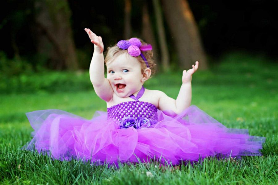 Cute Baby Girl In Purple Dress Photos