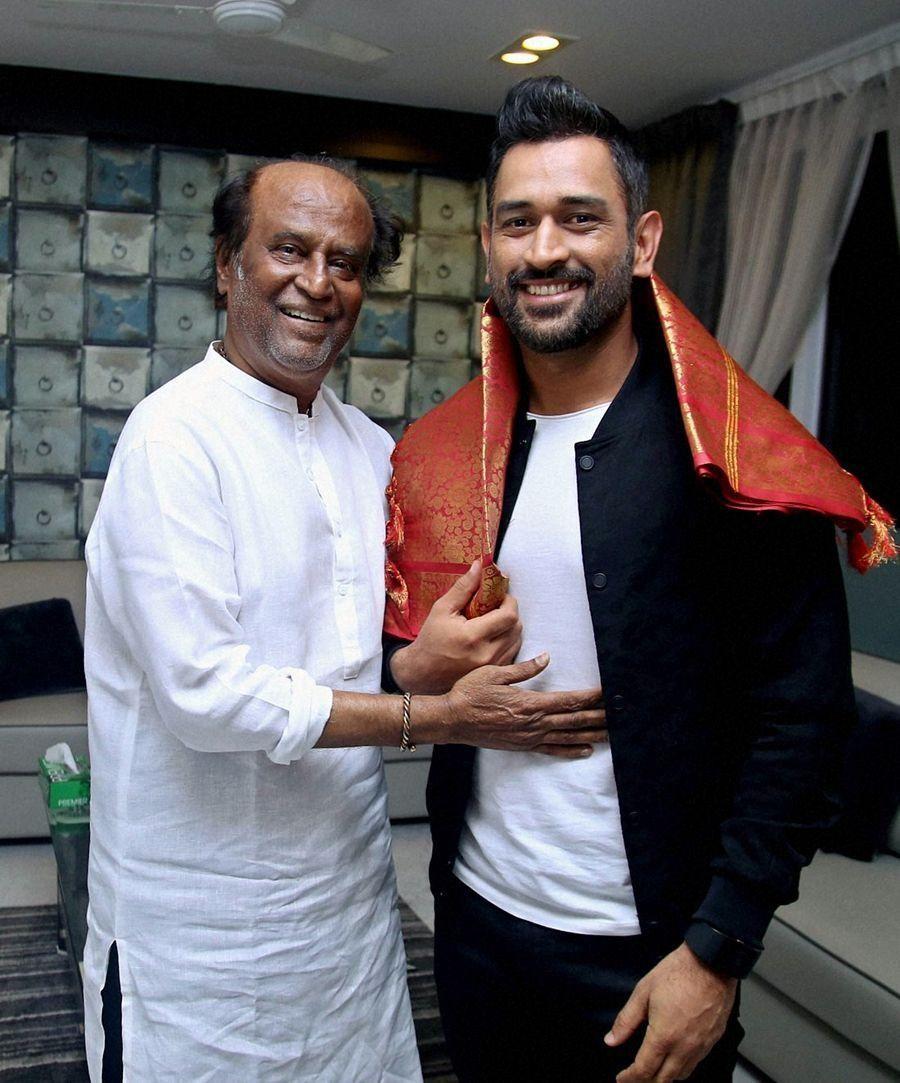 MS Dhoni with Superstar Rajinikanth Photos