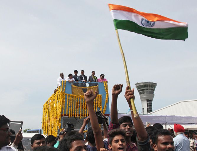 PV Sindhu gets a Rousing Welcome in Vijayawada