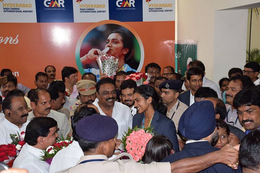 Grand welcome to  PV Sindhu at Hyderabad Pictures