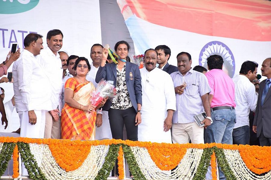 Grand welcome to  PV Sindhu at Hyderabad Pictures