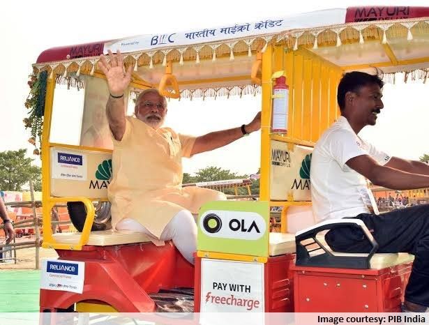 Modi Riding e-rickshaw  at Varanasi