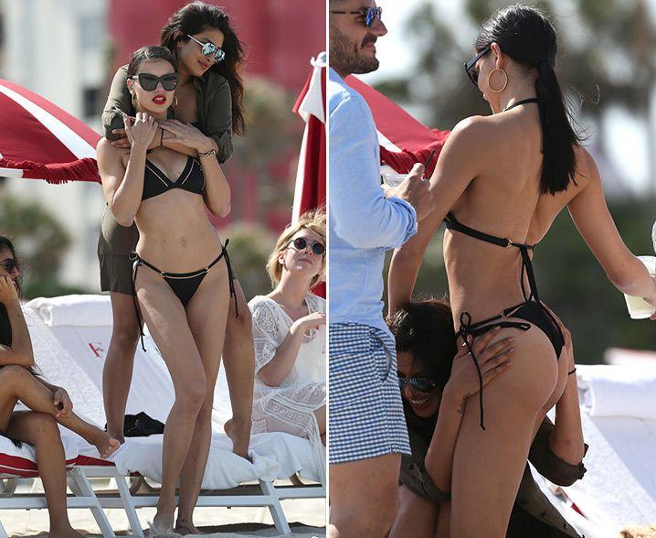 Adriana Lima & Priyanka Chopra in Bikini on the Beach in Miami