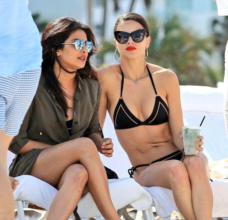 Adriana Lima & Priyanka Chopra in Bikini on the Beach in Miami