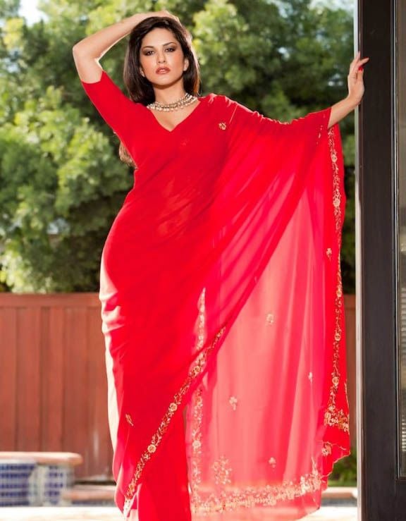 Sunny Leon Hot Red Saree Photos