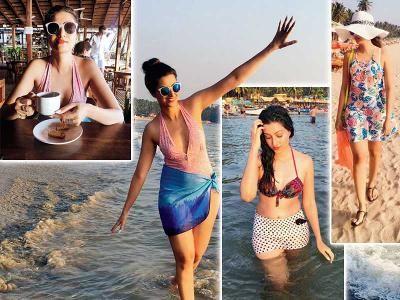 Telugu Item Girl Hamsa Nandini Enjoying in Beach Holiday Photos