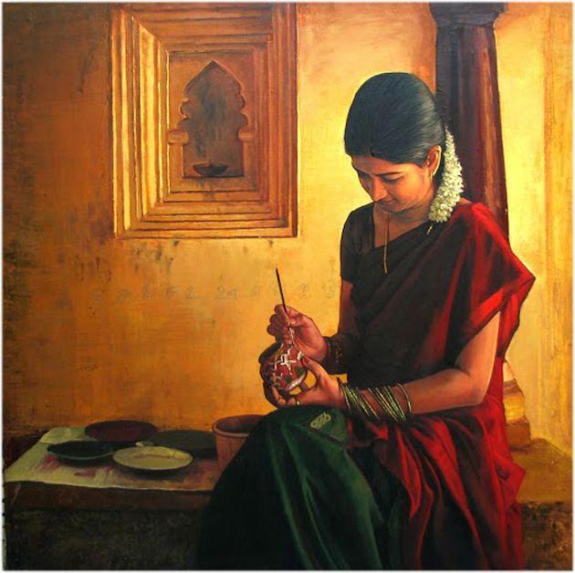 50 Most Beautiful South Indian Woman OIL Painting