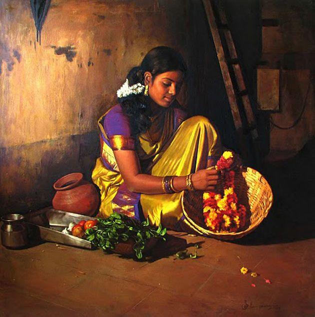 50 Most Beautiful South Indian Woman OIL Painting