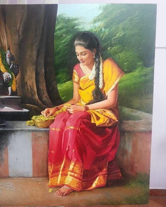 50 Most Beautiful South Indian Woman OIL Painting