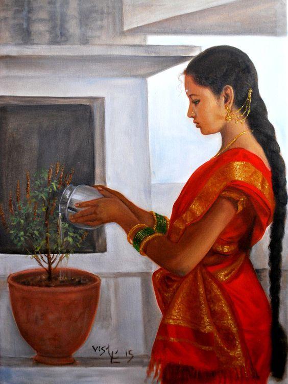 50 Most Beautiful South Indian Woman OIL Painting