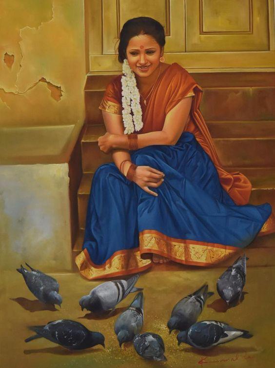 50 Most Beautiful South Indian Woman OIL Painting