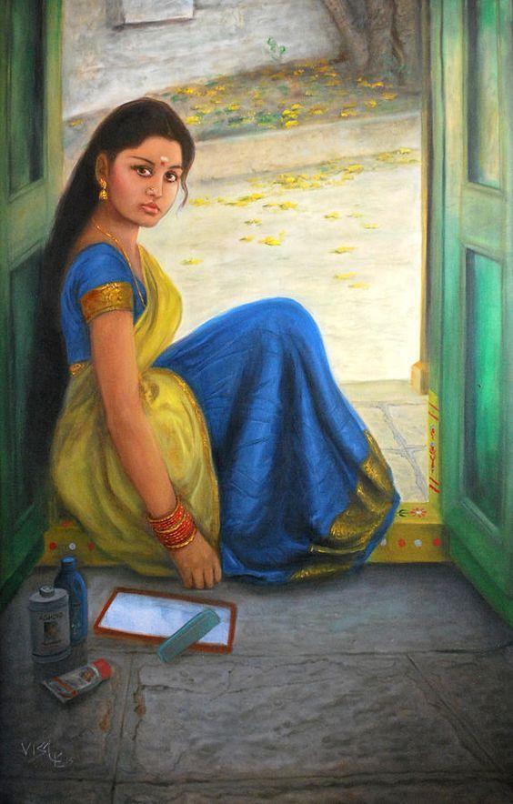 50 Most Beautiful South Indian Woman OIL Painting