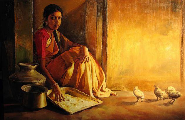 50 Most Beautiful South Indian Woman OIL Painting