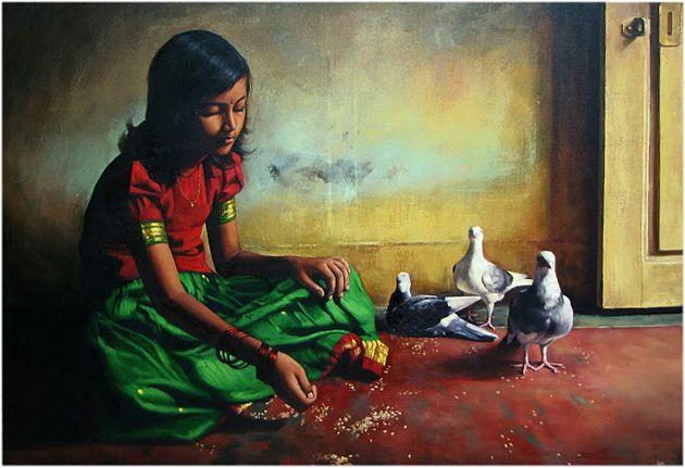 50 Most Beautiful South Indian Woman OIL Painting