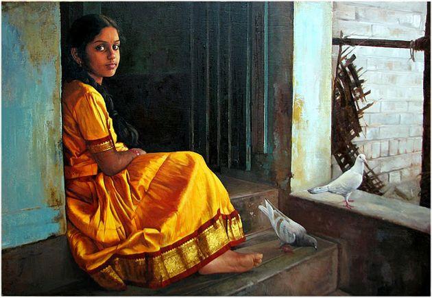 50 Most Beautiful South Indian Woman OIL Painting