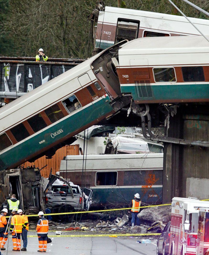 Amtrak Train Derails in Washington State Photos