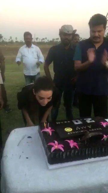 Amy Jackson Celebrates Her Birthday On Rajinikanth’s 2.0 Sets