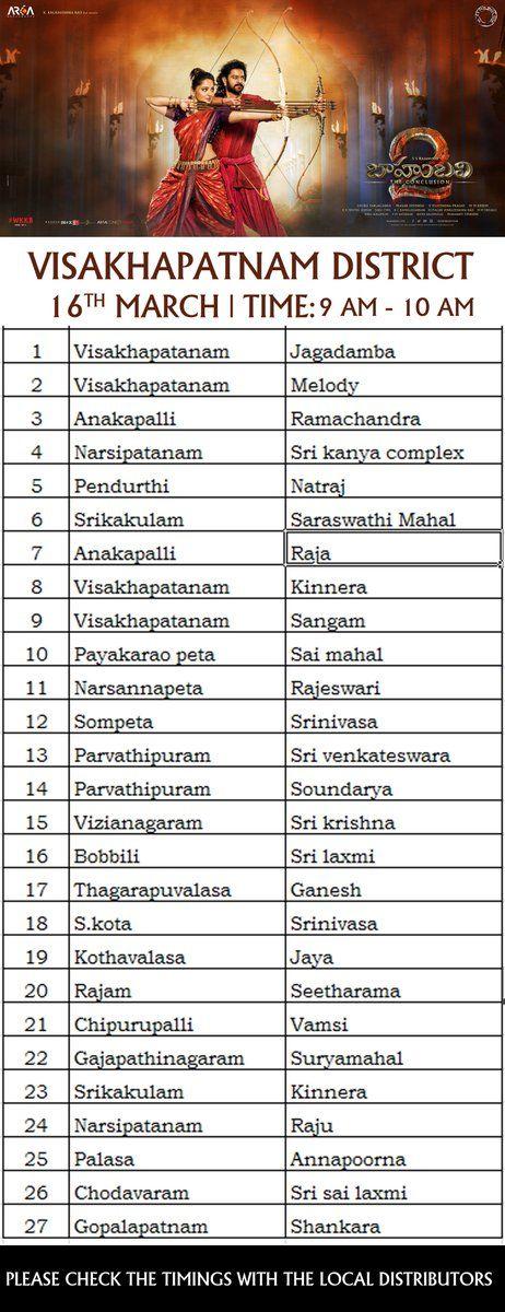 Baahubali 2 Movie Theatrical Trailer Release List