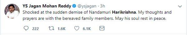 Celebs Tweets Pay Tribute to Nandamuri Harikrishna