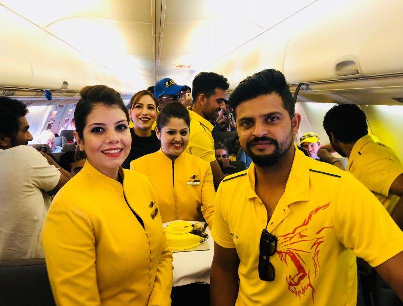 Chennai Super Kings Celebrations in Flight Photos