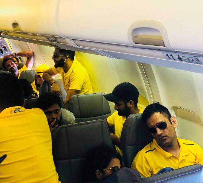 Chennai Super Kings Celebrations in Flight Photos