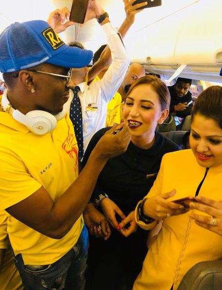 Chennai Super Kings Celebrations in Flight Photos