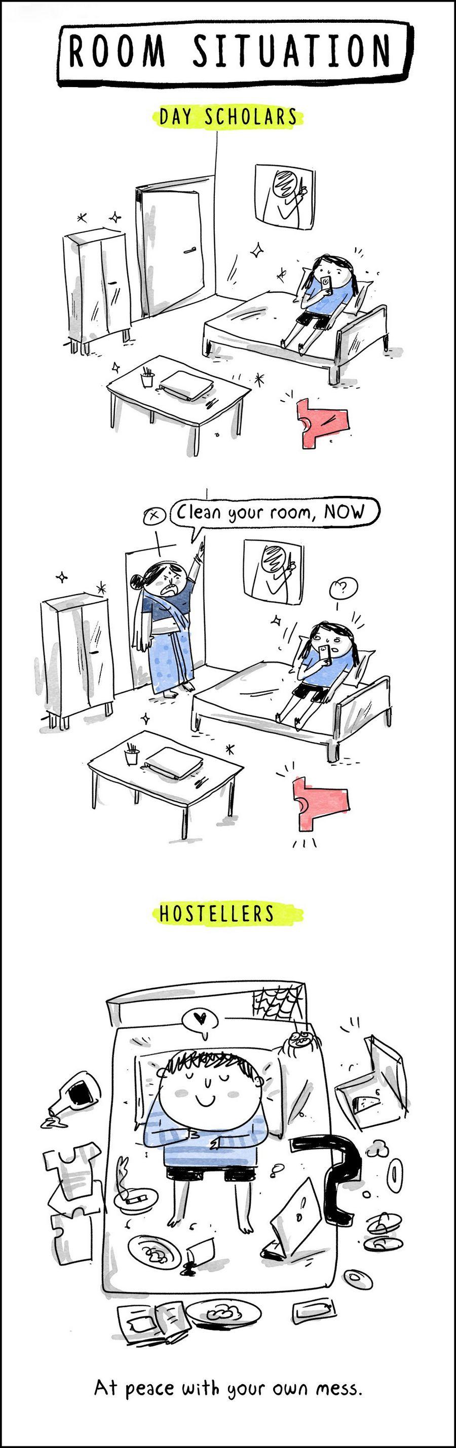 Hilarious Comics: Differences Between Life As A Hosteller & Life As A Day Scholar