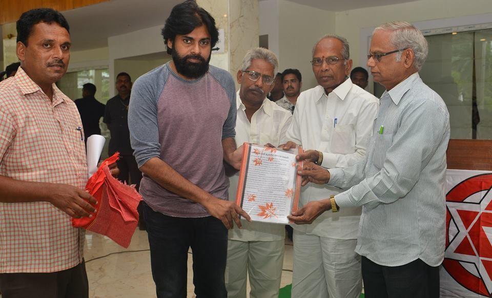 JanaSena Chief Pawan Kalyan at Andhra Pradesh Land Expatriates