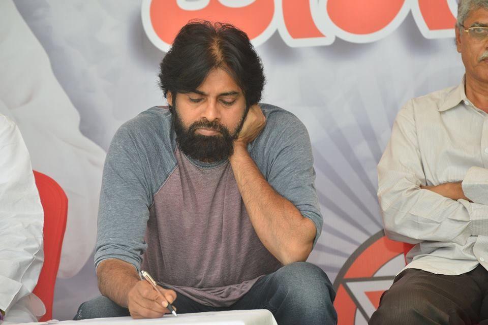 JanaSena Chief Pawan Kalyan at Andhra Pradesh Land Expatriates