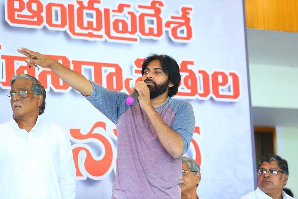 JanaSena Chief Pawan Kalyan at Andhra Pradesh Land Expatriates