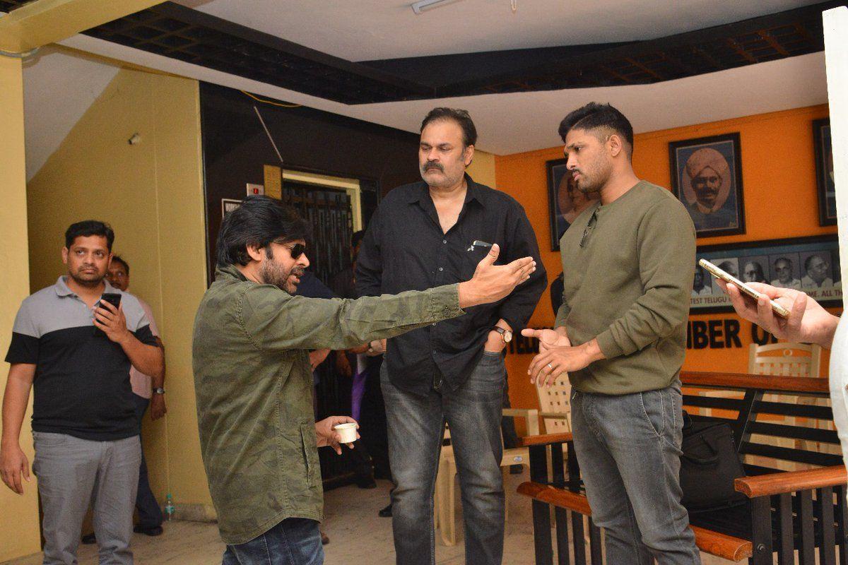 JanaSena Chief Pawan Kalyan with Naga Babu & Allu Arjun at MAA Chamber Photos