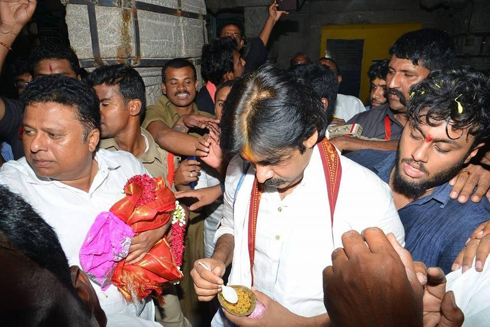 JanaSena Party Chief Pawan Kalyan at Lakshmi Narasimha Swamy Temple