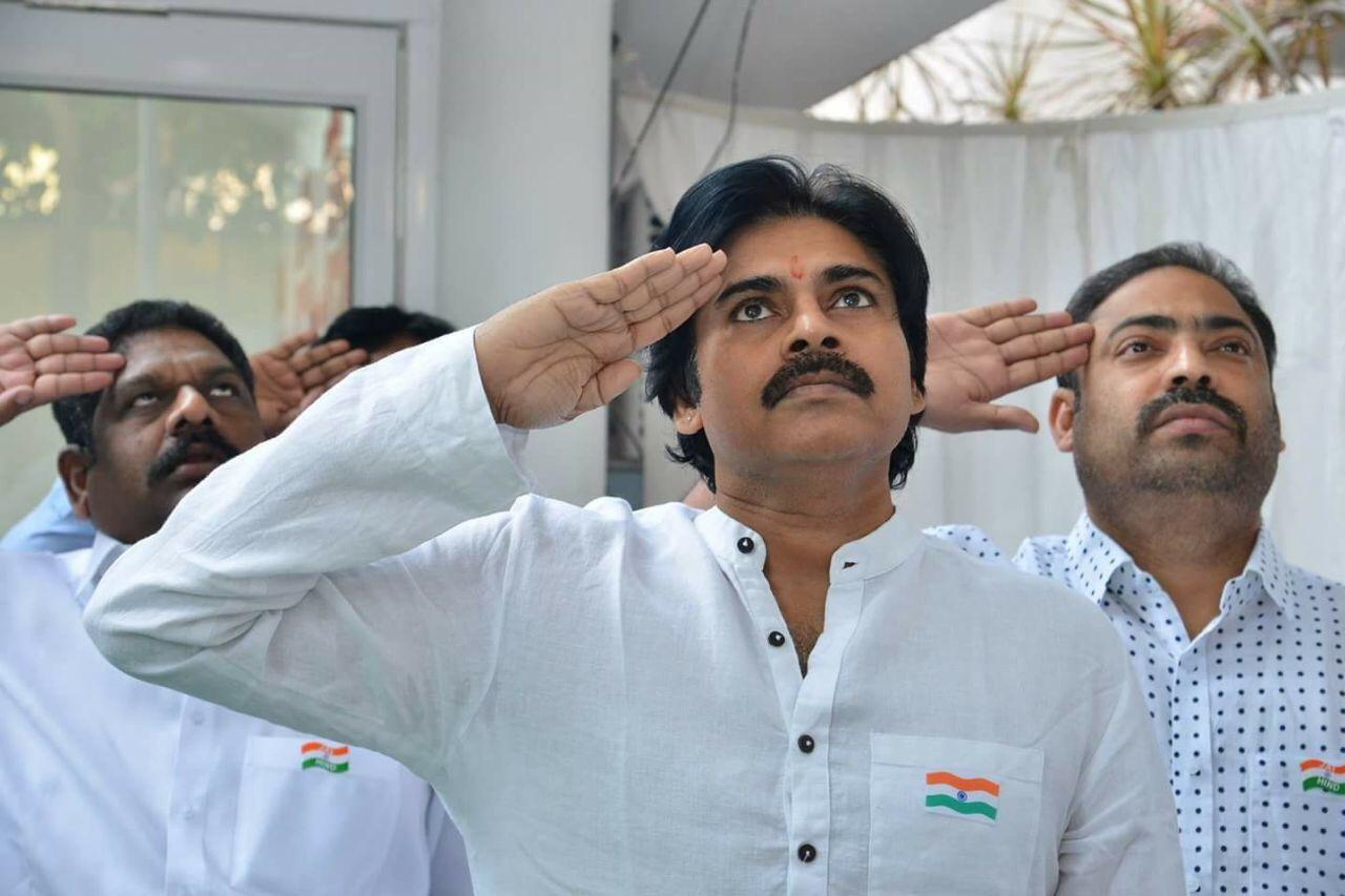 JanaSena Party Chief Pawan Kalyan flag Hoisting at Party Office Photos