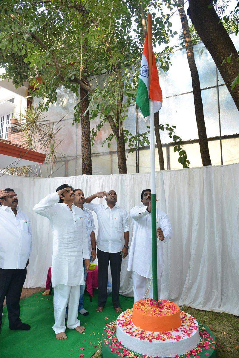 JanaSena Party Chief Pawan Kalyan flag Hoisting at Party Office Photos