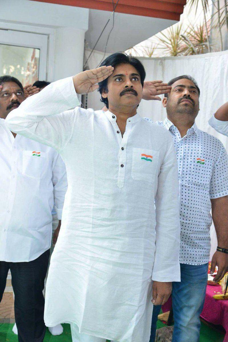 JanaSena Party Chief Pawan Kalyan flag Hoisting at Party Office Photos