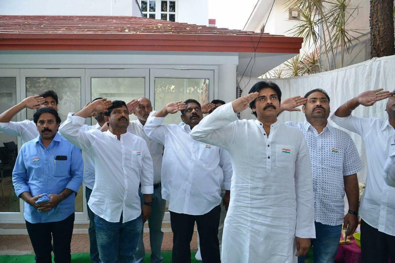 JanaSena Party Chief Pawan Kalyan flag Hoisting at Party Office Photos