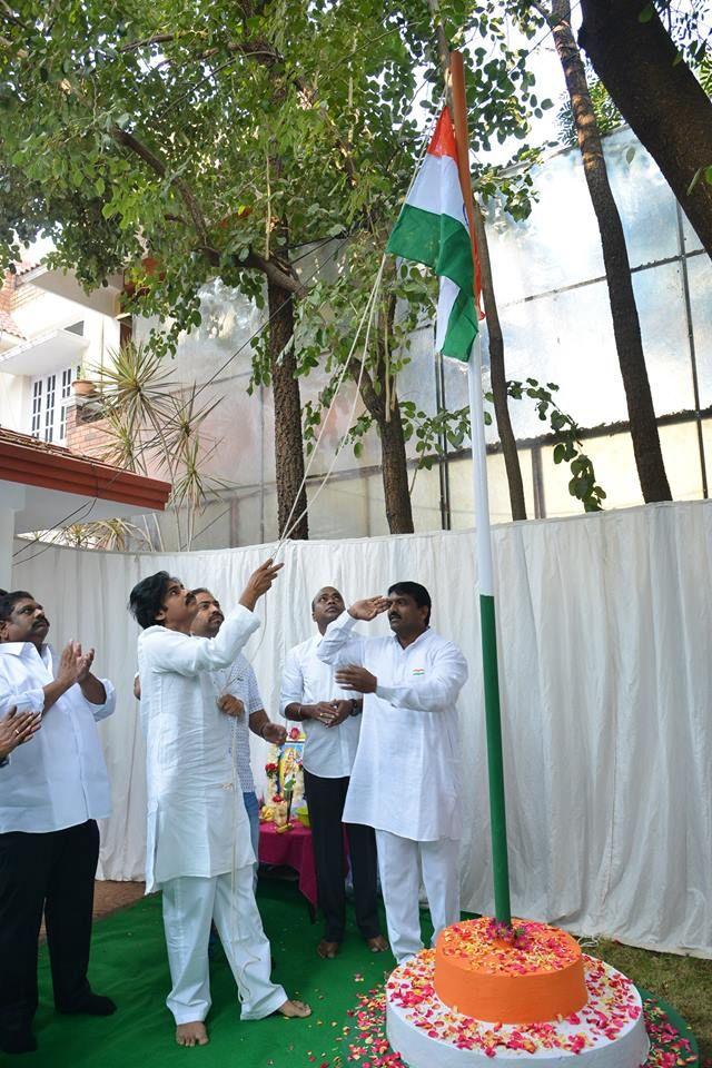 JanaSena Party Chief Pawan Kalyan flag Hoisting at Party Office Photos