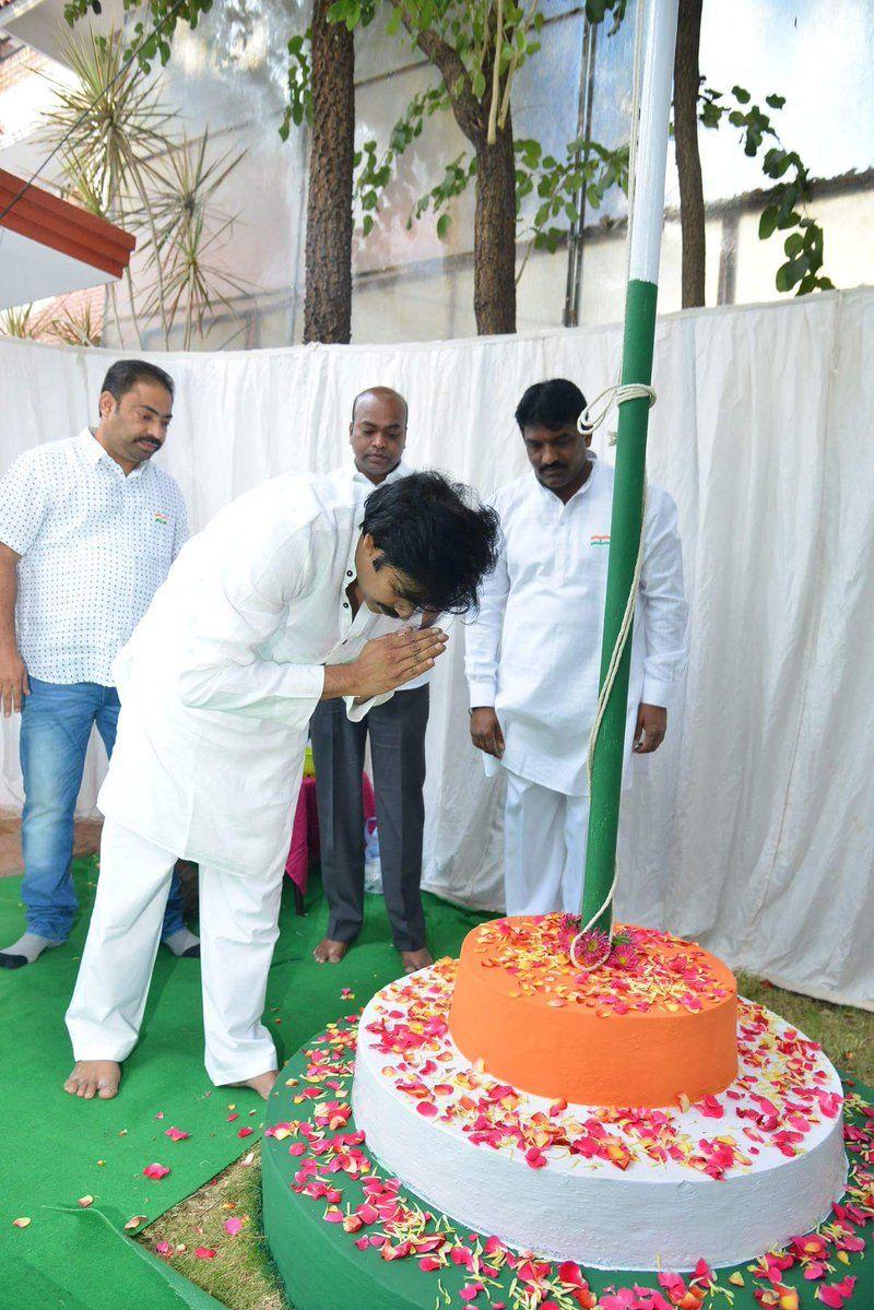 JanaSena Party Chief Pawan Kalyan flag Hoisting at Party Office Photos