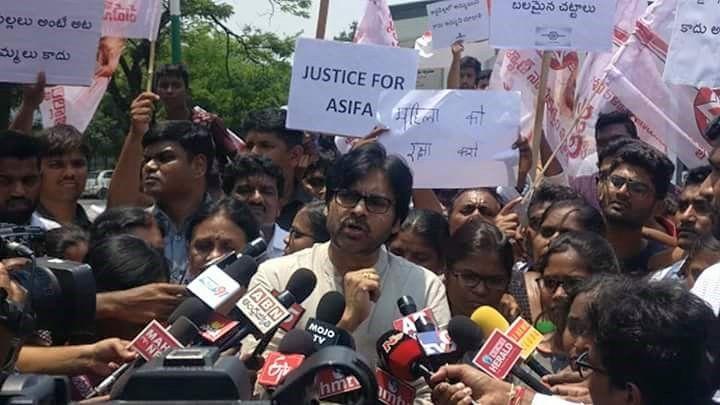 JanaSena chief Shri Pawan Kalyan's Protest over Kathua Photos