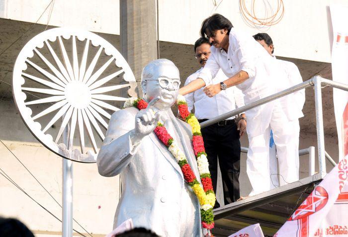 Janasena Chief Pawan Kalyan at Ambedkar Statue Photos