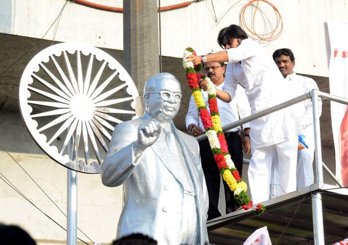 Janasena Chief Pawan Kalyan at Ambedkar Statue Photos