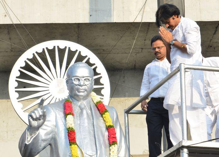 Janasena Chief Pawan Kalyan at Ambedkar Statue Photos