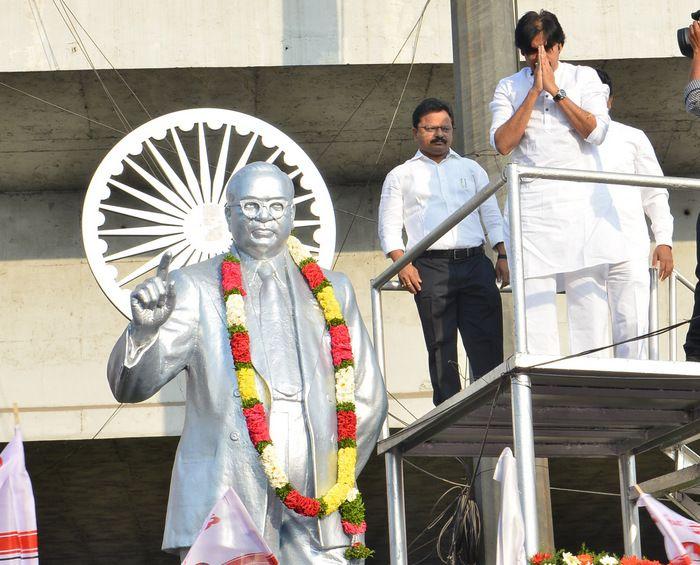 Janasena Chief Pawan Kalyan at Ambedkar Statue Photos