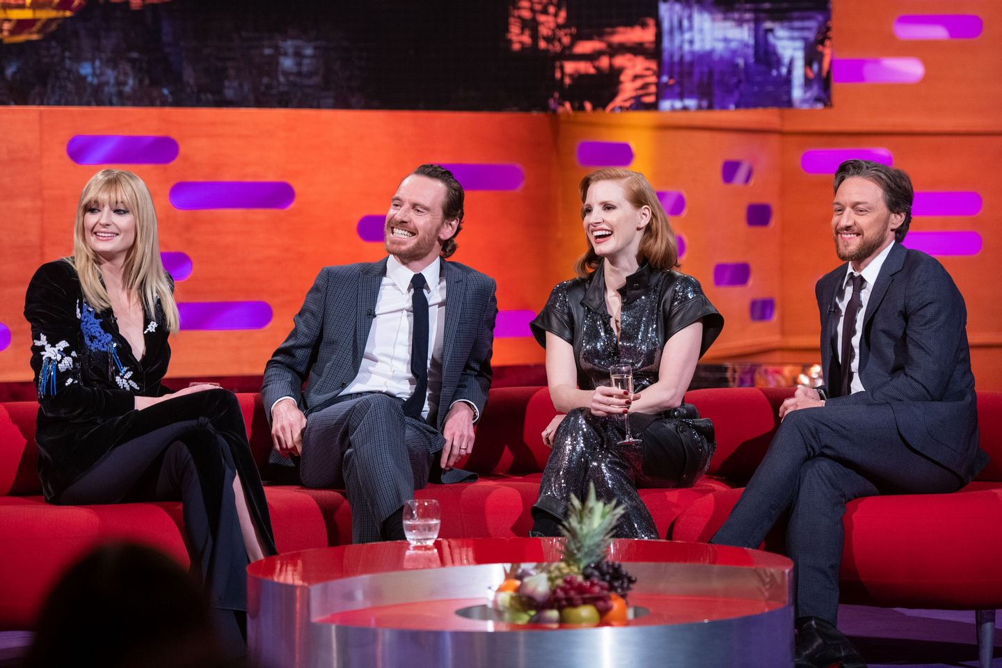 Jessica Chastain and Taylor Swift with X Men crew at The Graham Norton Show