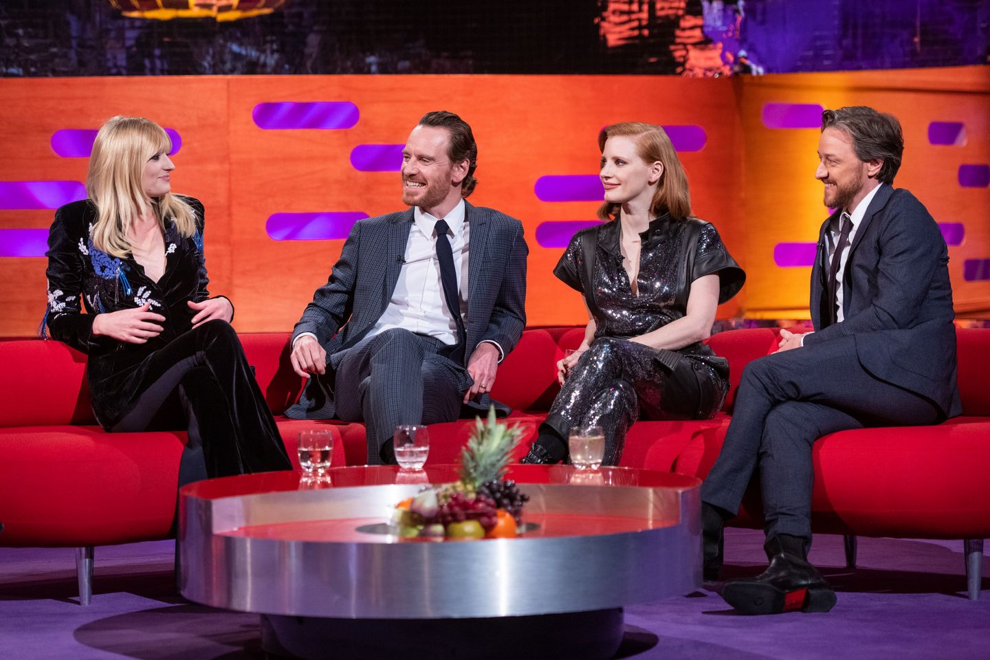Jessica Chastain and Taylor Swift with X Men crew at The Graham Norton Show