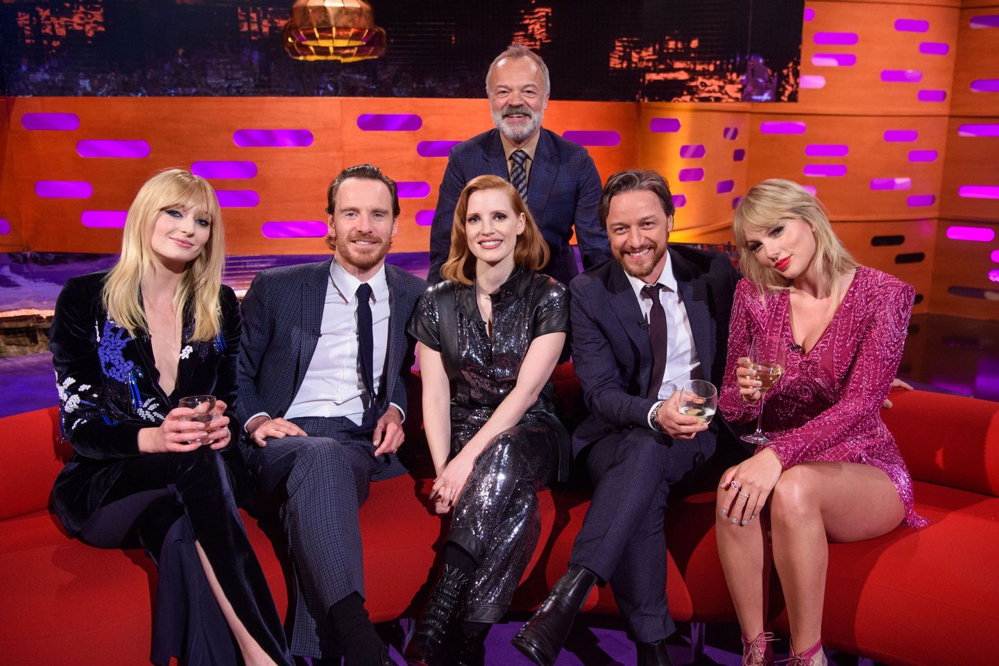 Jessica Chastain and Taylor Swift with X Men crew at The Graham Norton Show