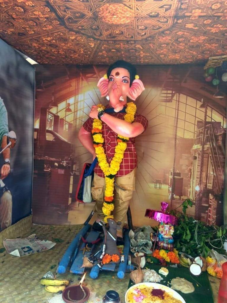 Jr NTR Fans celebrating Vinayaka Chaviti In Janatha garage Style